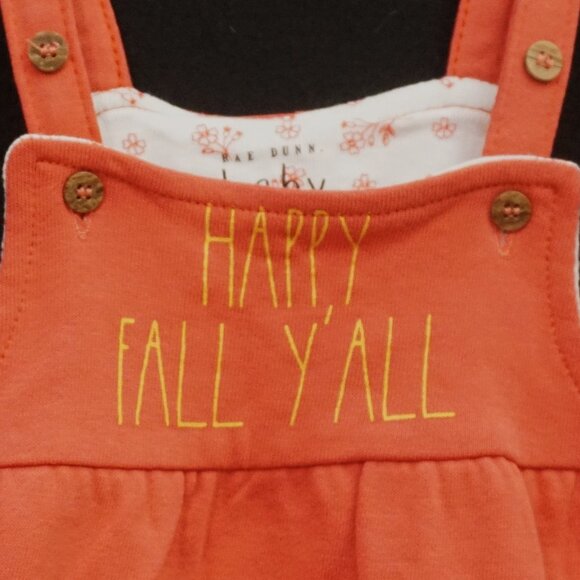 Rae Dunn Baby Rose Overall Dress with “Happy Fall Y’all” Girl’s 3-6 Months - Picture 2 of 5